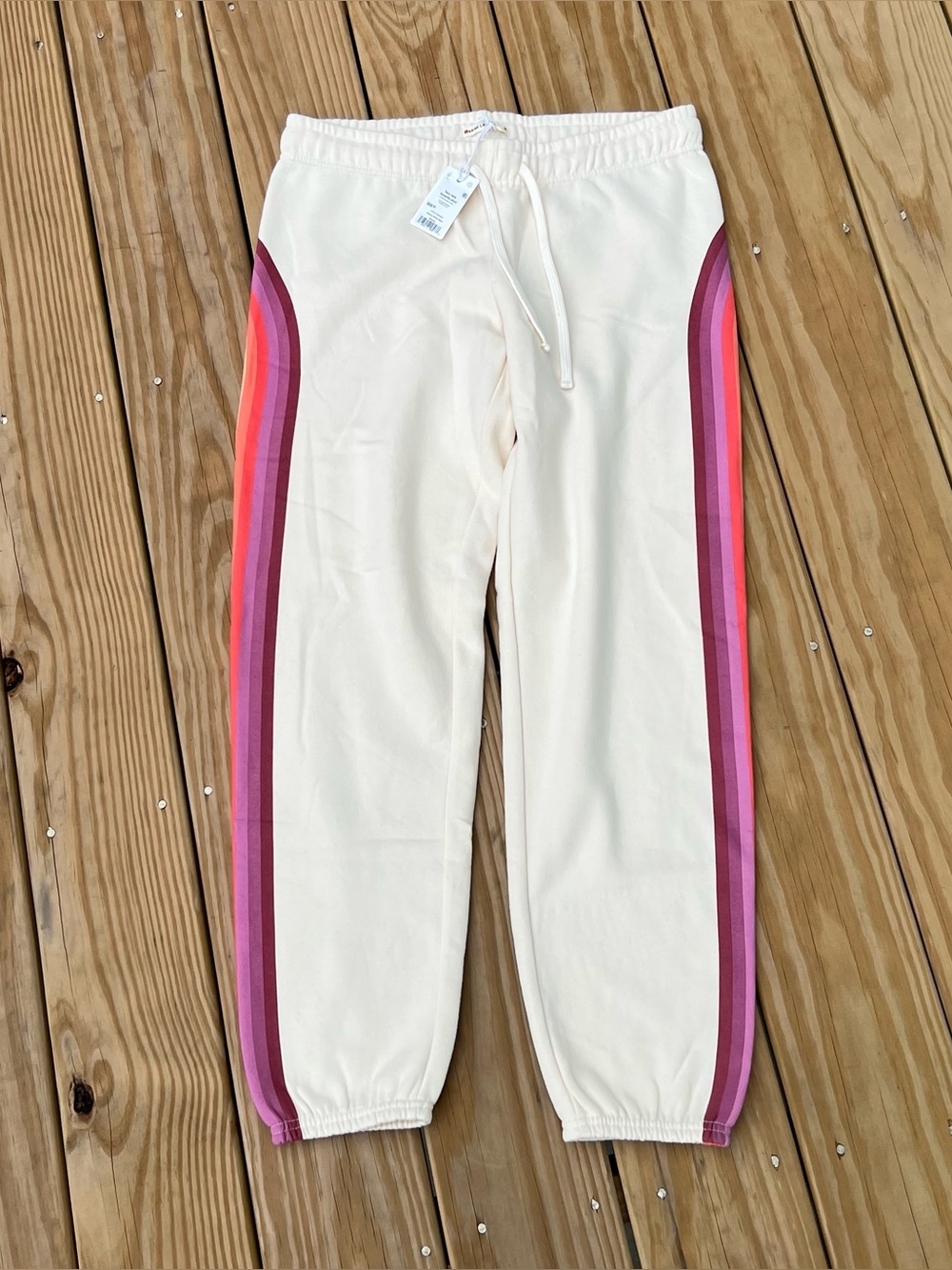 Marine Layer Medium Cloud 9 Anytime Fleece Sweatpant Antique White Retro Rainbow